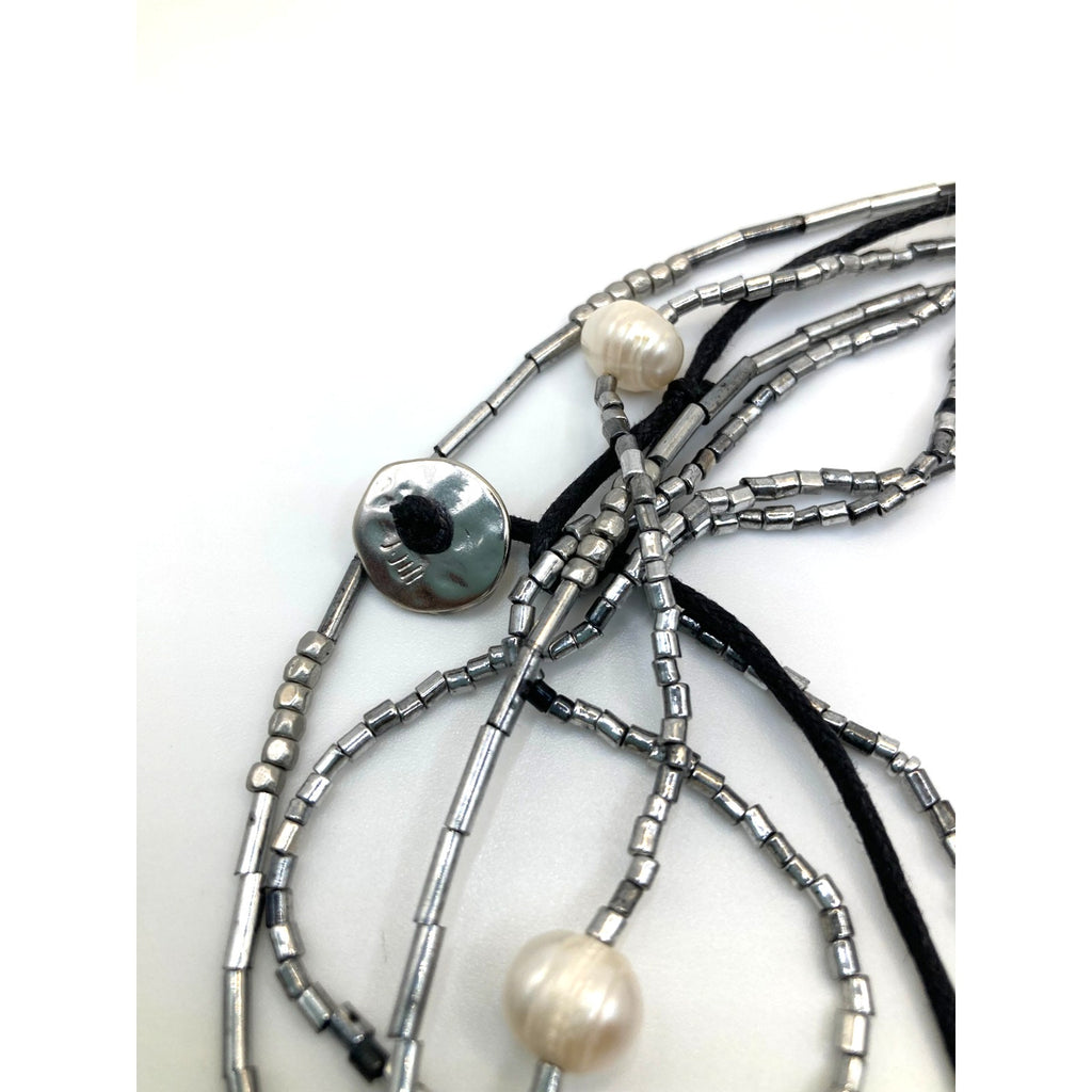 NWOT J. Jill Black Corded Gray Microbead Faux Pearls Layered Beaded Necklace