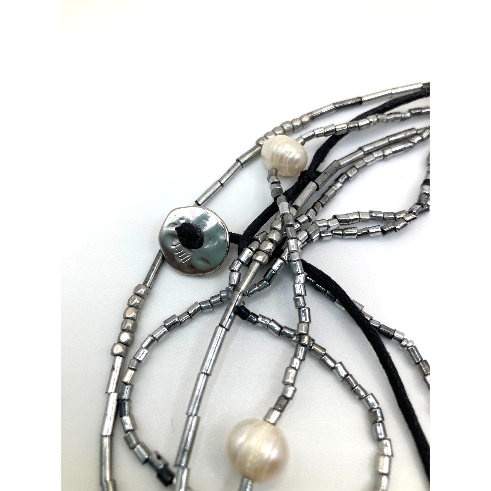 NWOT J. Jill Black Corded Gray Microbead Faux Pearls Layered Beaded Necklace