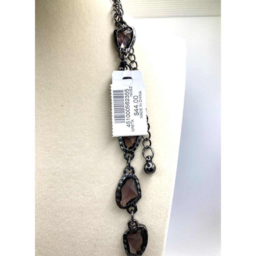 Chicos CZ Smoky Goth Purple Necklace Gunmetal Tone 38" Long Layering Necklace