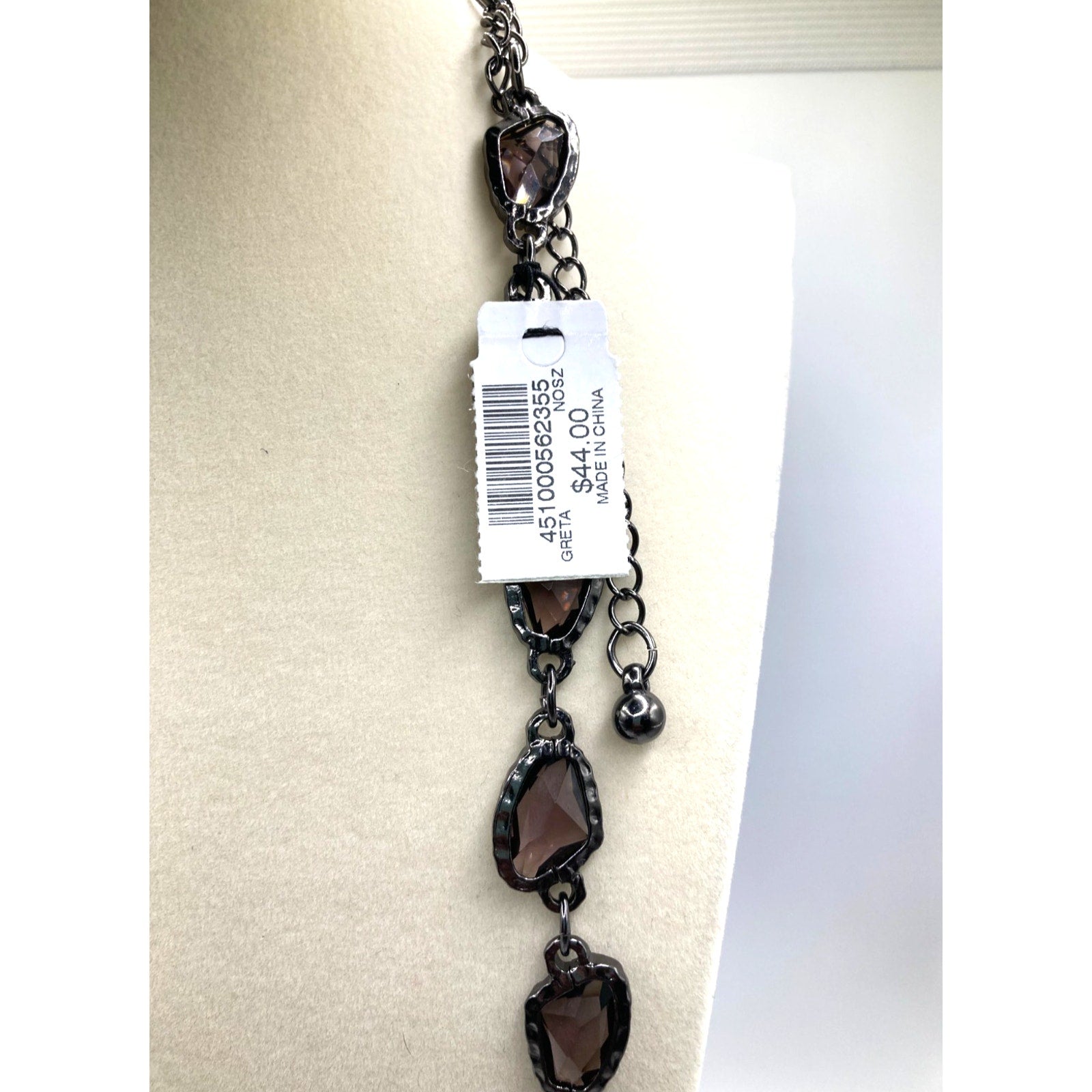 Chicos CZ Smoky Goth Purple Necklace Gunmetal Tone 38" Long Layering Necklace