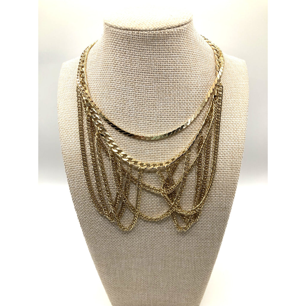 EXPRESS Gold Tone Multi Strand Draping Multi Layered Choker Necklace
