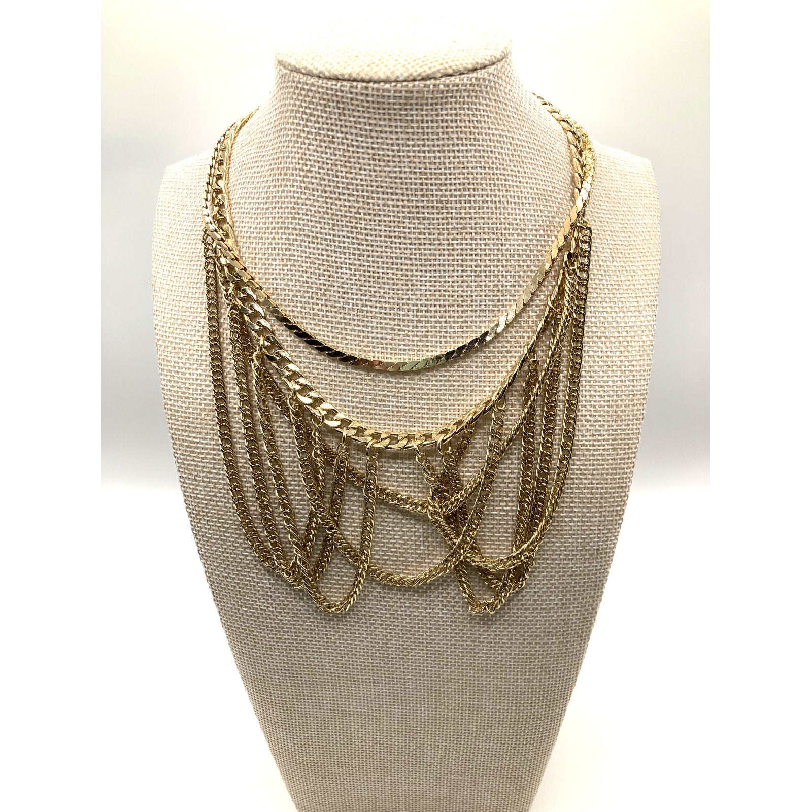 EXPRESS Gold Tone Multi Strand Draping Multi Layered Choker Necklace