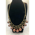 STONY Textured Gold Tone Faux Mauve Pearl Triangle Bib Statement Necklace NEW