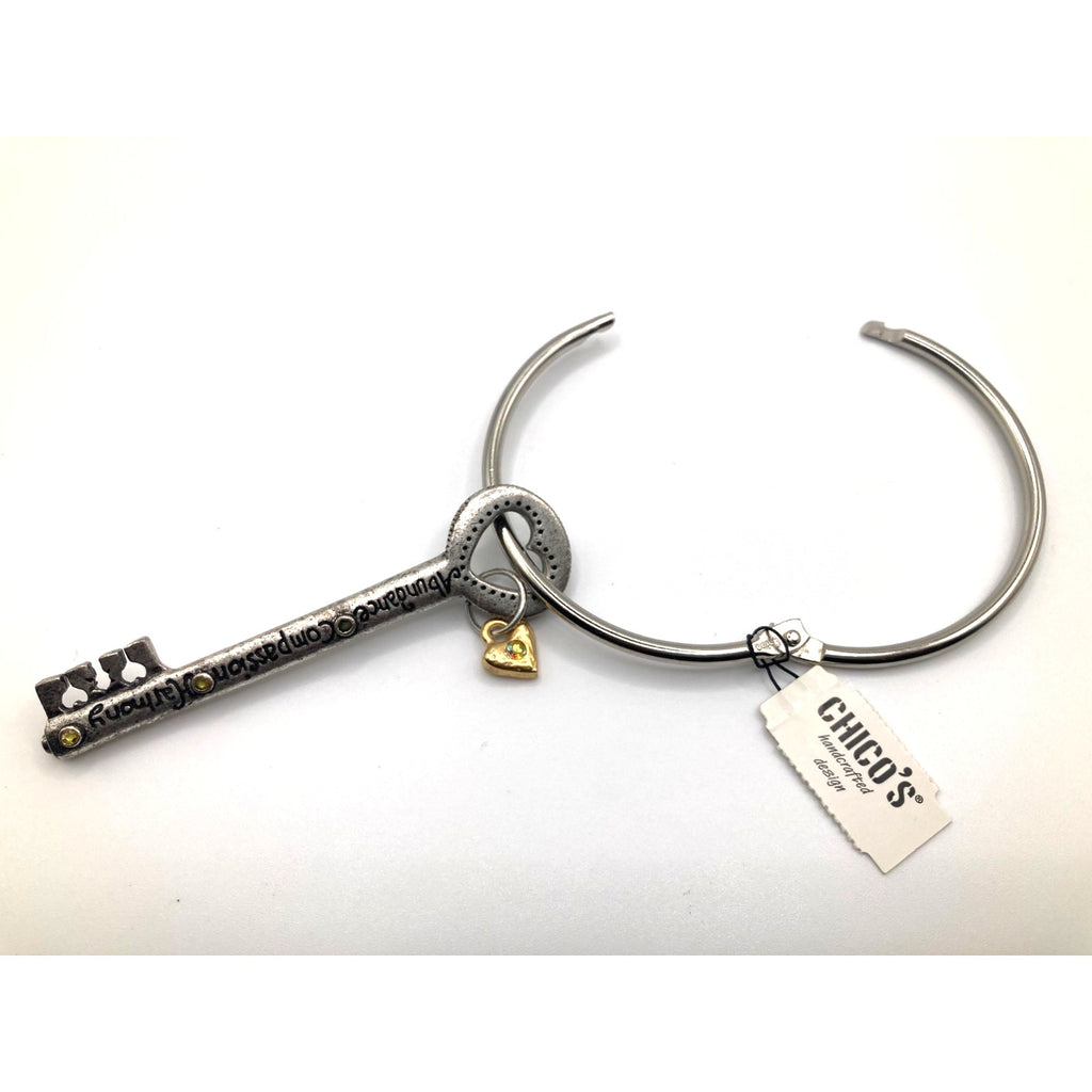 CHICO'S Lock & Key Themed Heart Abundance, Compassion, Harmony Novelty Bracelet