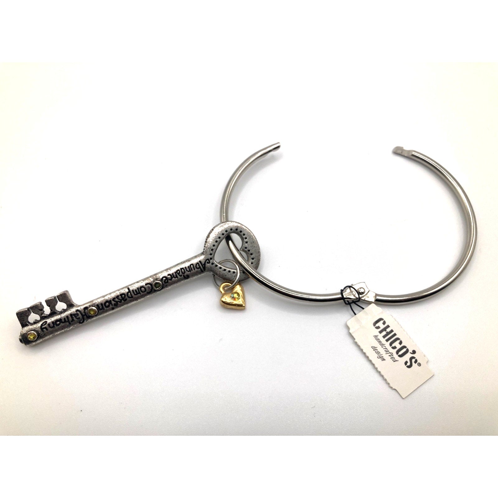 CHICO'S Lock & Key Themed Heart Abundance, Compassion, Harmony Novelty Bracelet