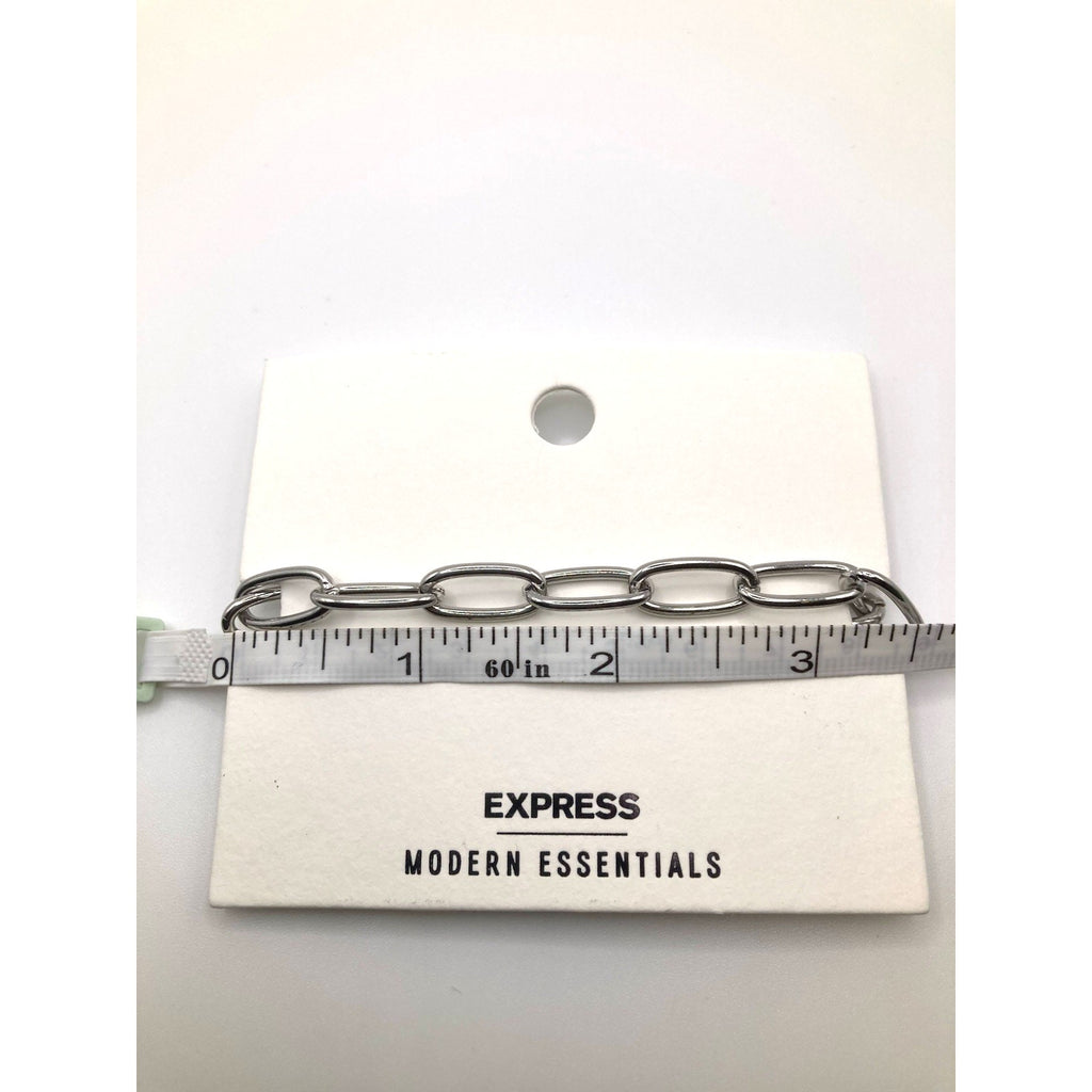 EXPRESS Modern Essential Silver Tone Paper Clip Chain Bracelet Toggle Close