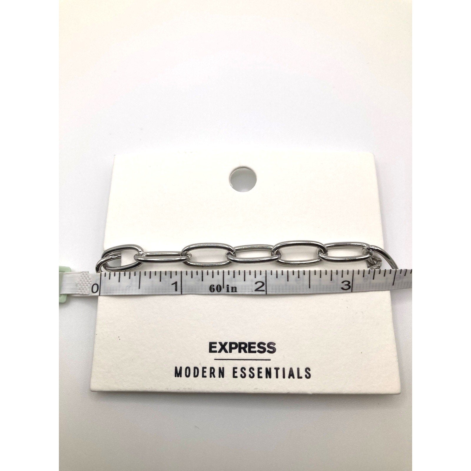 EXPRESS Modern Essential Silver Tone Paper Clip Chain Bracelet Toggle Close