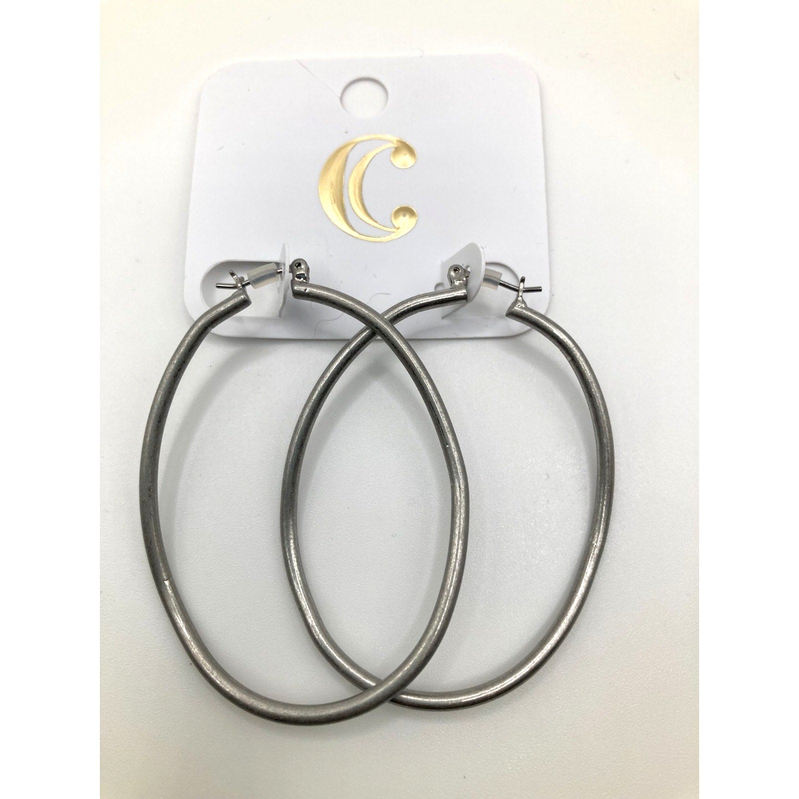 CHARMING CHARLIE Gold Tone & Silver Tone Abstract Oval Hoop Earrings 2 PAIR SET