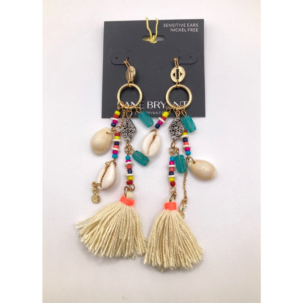 LANE BRYANT Beachy Boho Multicolor Duster Tassel Beaded Earrings 4" NWT