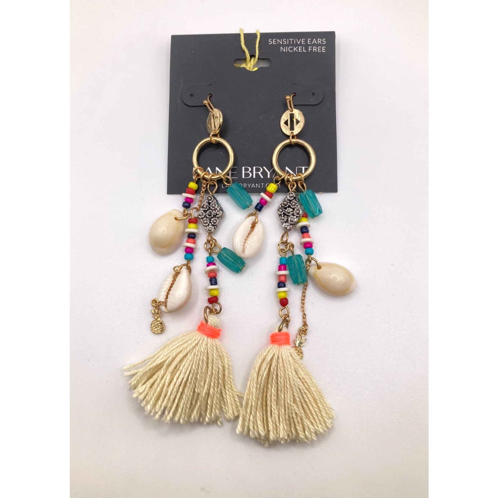 LANE BRYANT Beachy Boho Multicolor Duster Tassel Beaded Earrings 4" NWT