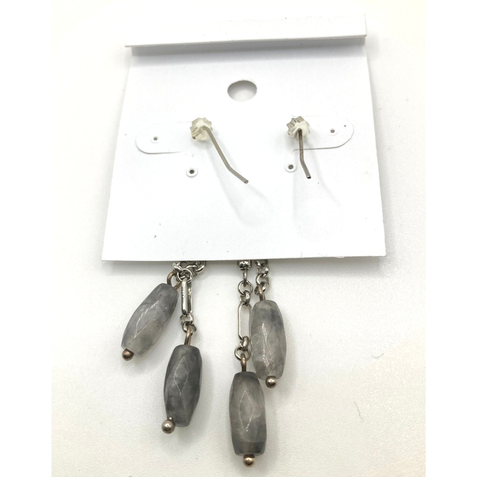 WHITE HOUSE/BLACK MARKET Silver Tone Dangle Drop Stormy Marbly Grey Earrings~2in