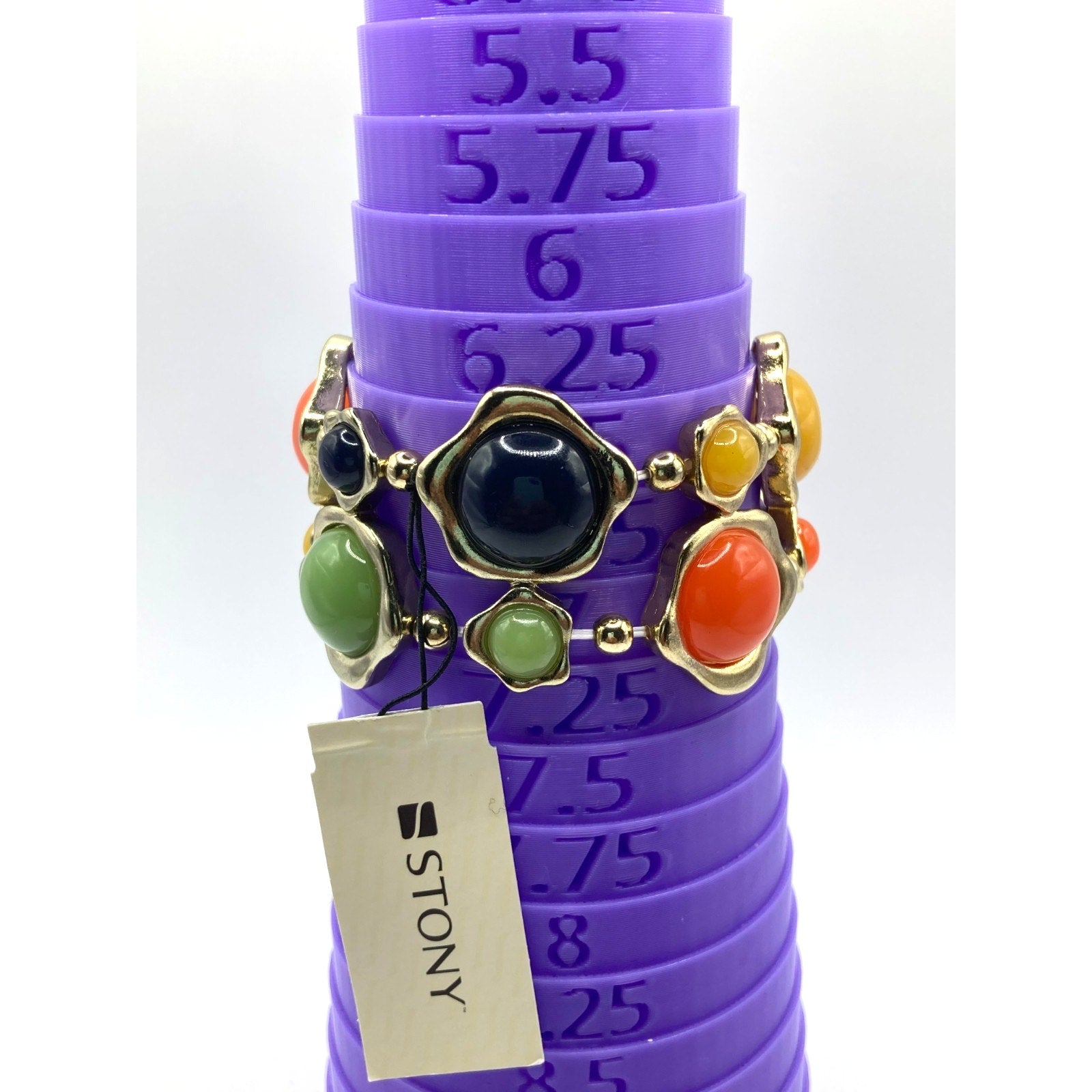 STONY Retro Gold Tone Orange Yellow Blue Green Cabochon Faux Stone Bracelet
