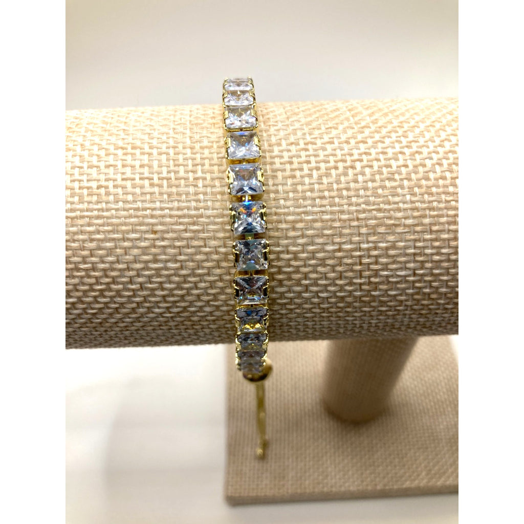 Women's Gold Overlay Slider Tennis Bracelet Made with Swarovski Elements Sz 9