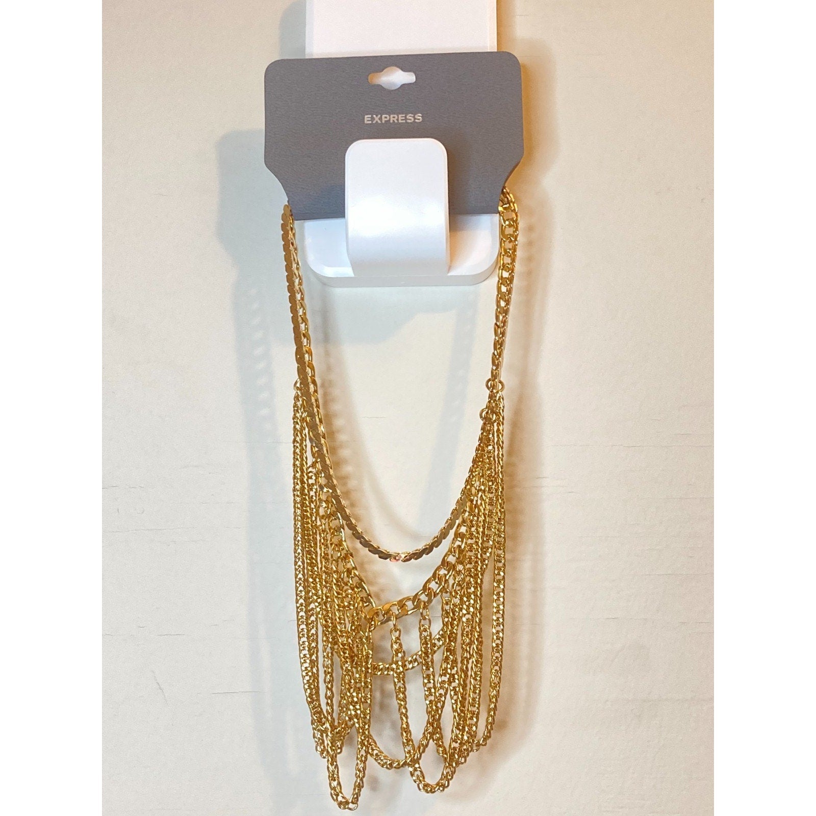 EXPRESS Gold Tone Multi Strand Draping Multi Layered Choker Necklace