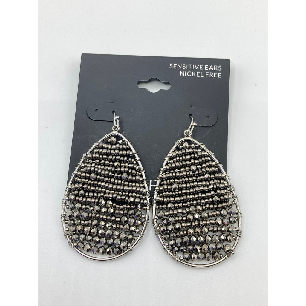 LANE BRYANT Teardrop Grey Beaded & Wire Earrings
