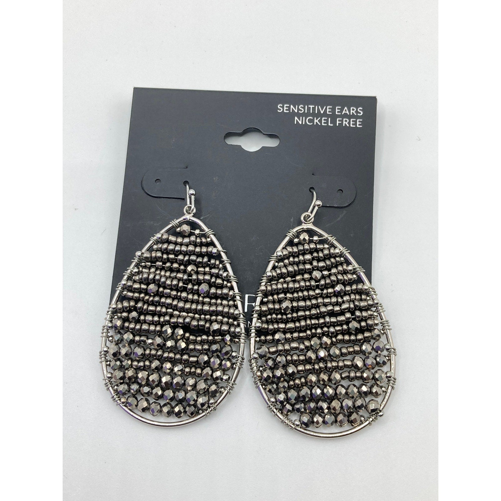 LANE BRYANT Teardrop Grey Beaded & Wire Earrings