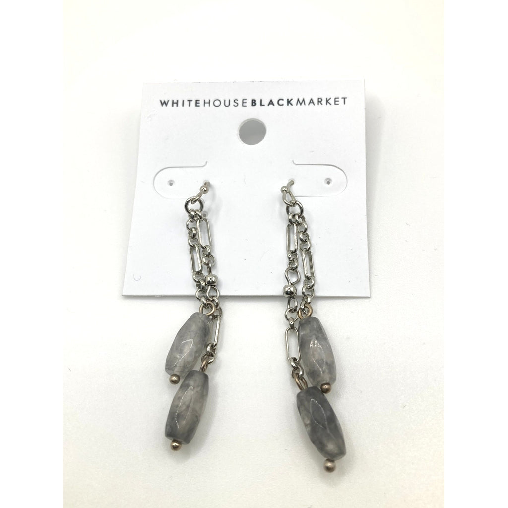 WHITE HOUSE/BLACK MARKET Silver Tone Dangle Drop Stormy Marbly Grey Earrings~2in
