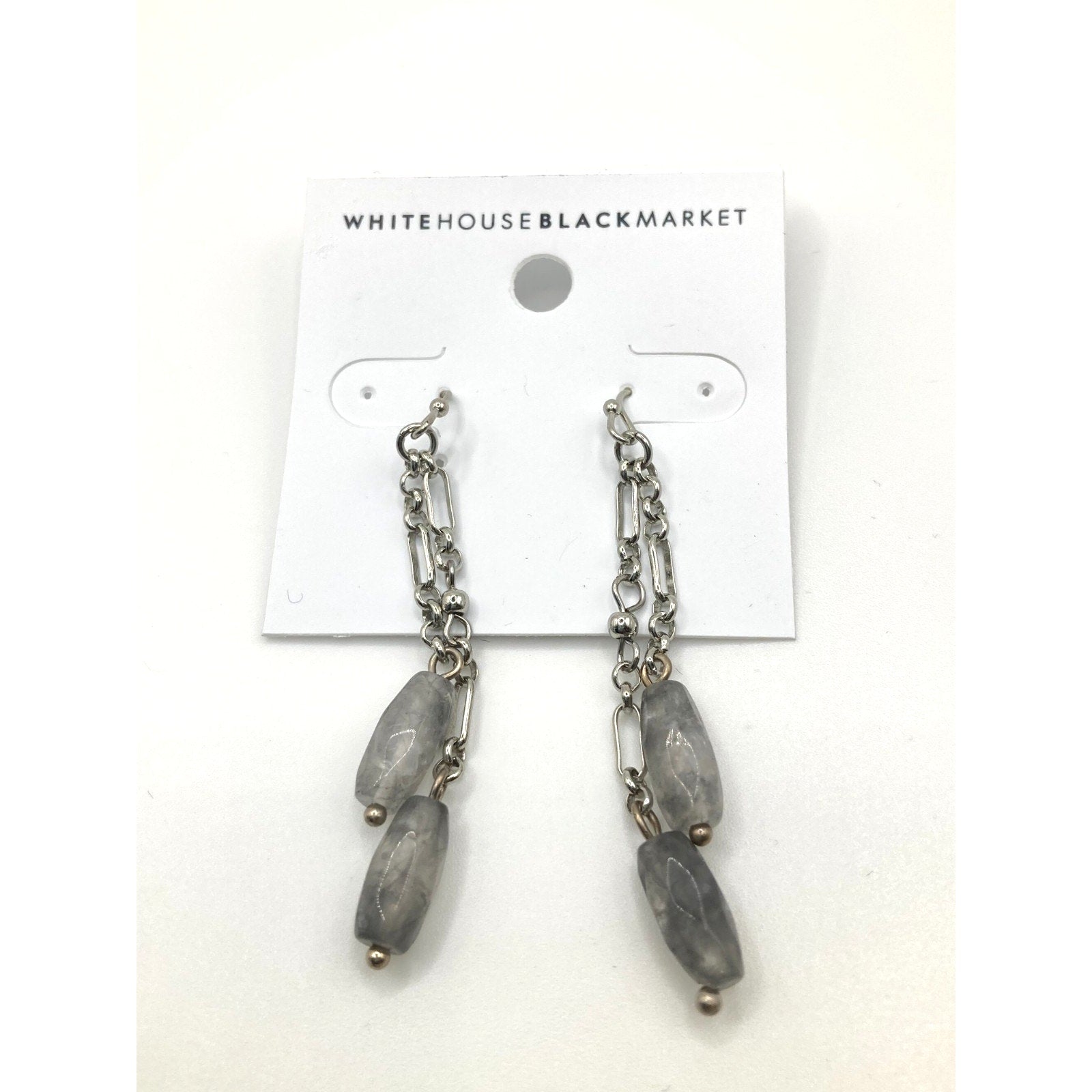 WHITE HOUSE/BLACK MARKET Silver Tone Dangle Drop Stormy Marbly Grey Earrings~2in