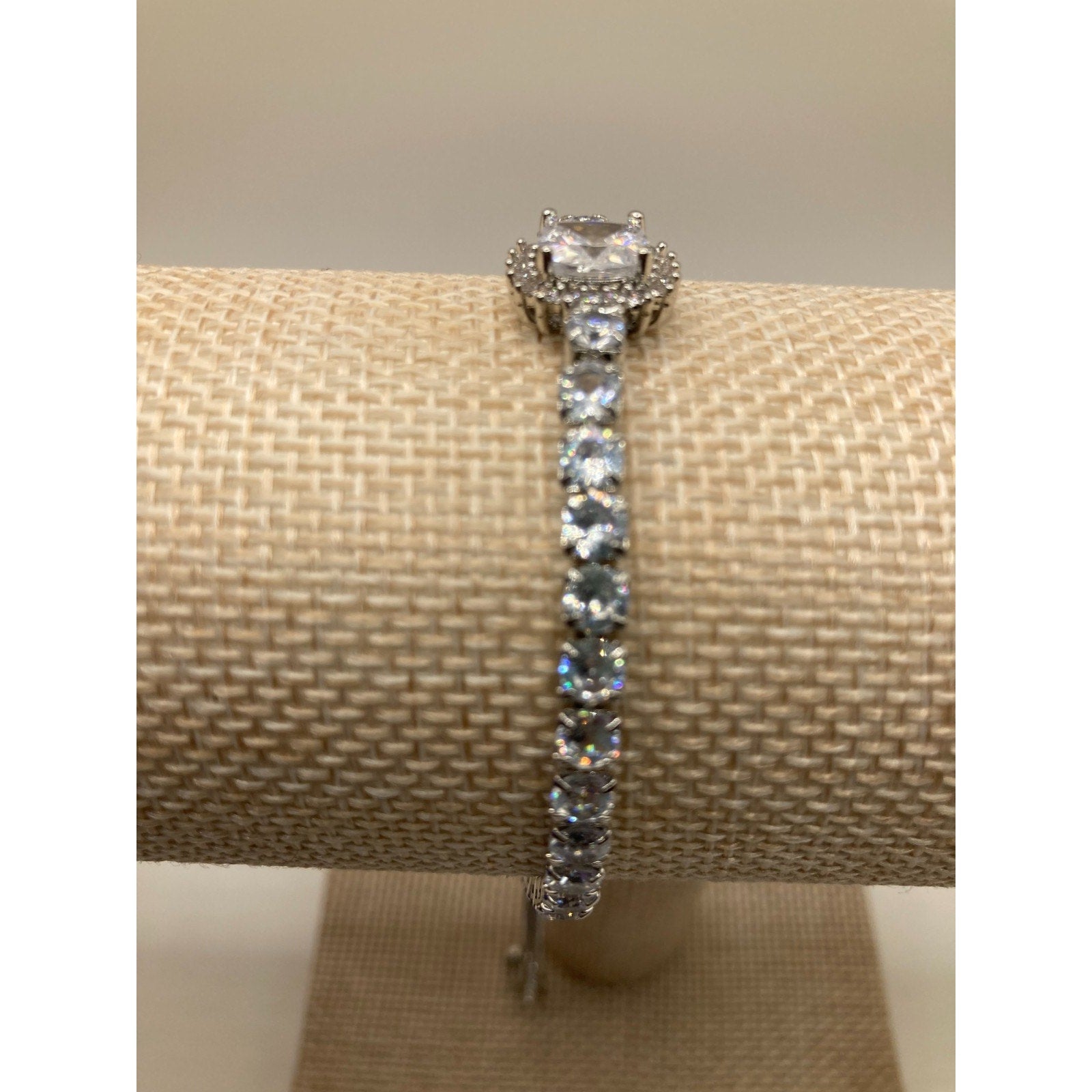 Radiant Center Stone Slider Tennis Bracelet Made with Swarovski Elements Sz 9