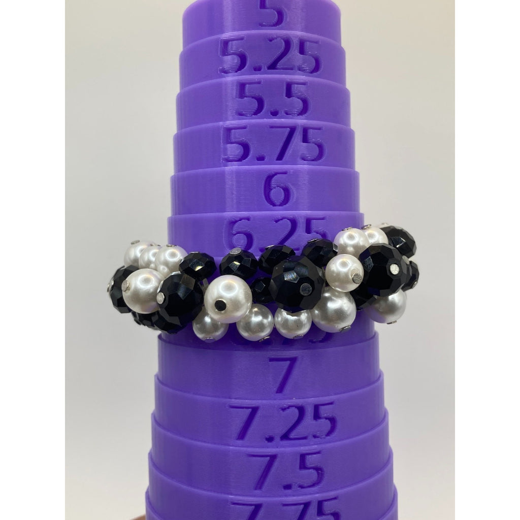 White House Black Market Black Faceted Beaded & Faux Pearls Stretch Bracelet