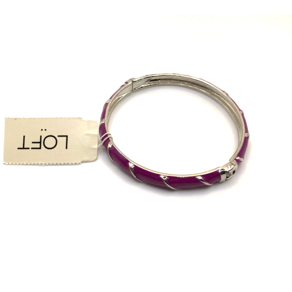 LOFT Thin Slim Silver Tone Purple Enamel Striped Hinged Bracelet Size 7