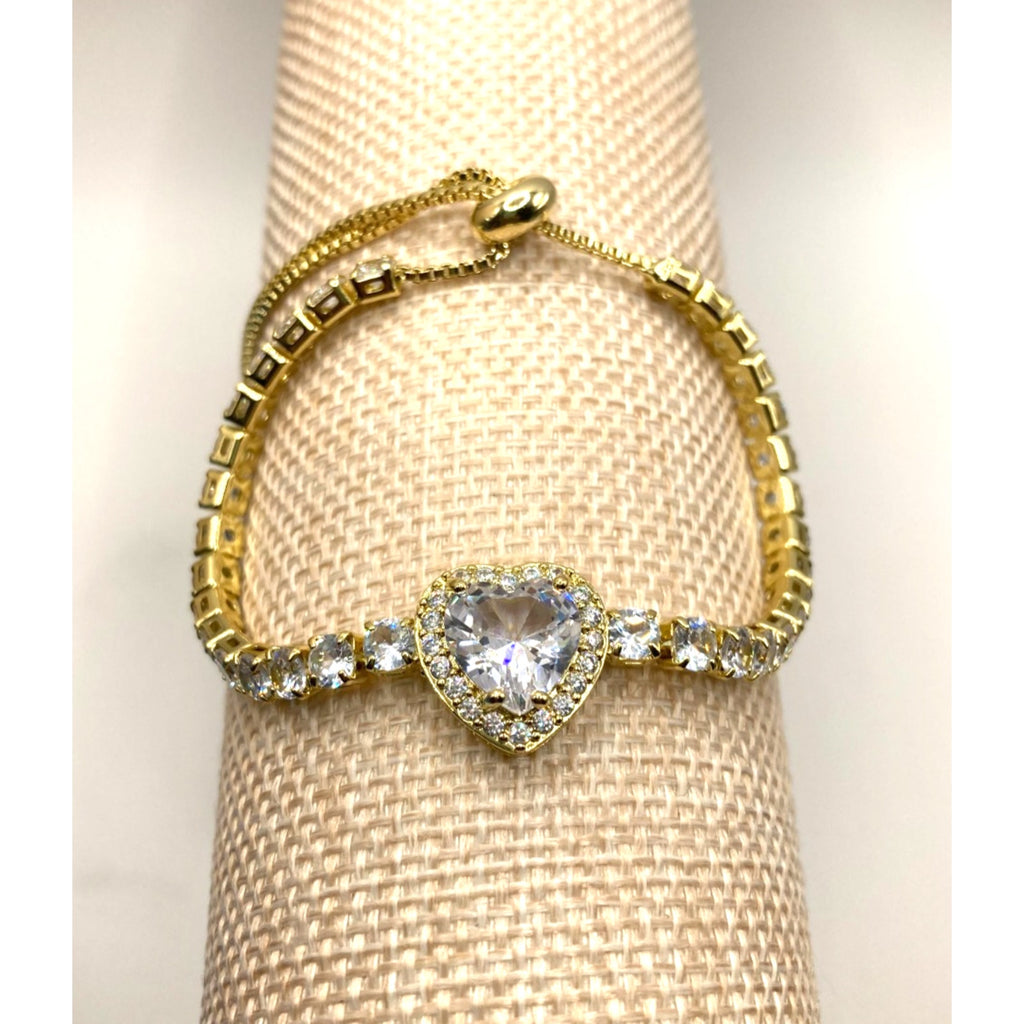 Heart Center Stone Slider Tennis Bracelet Made with Swarovski Elements Sz 9
