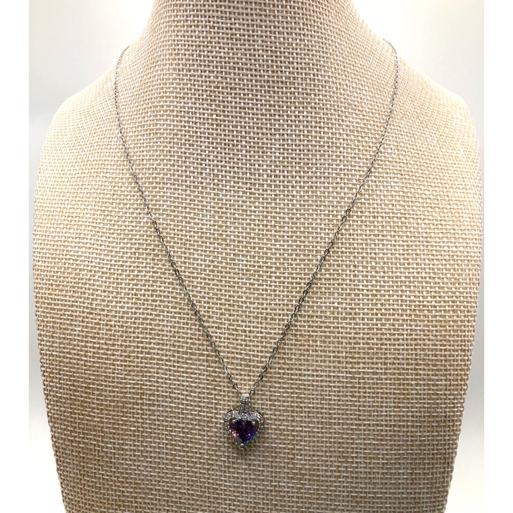 Purple Heart Crystal Silver Overlay 18" Necklace Made with SWAROVSKI Elements