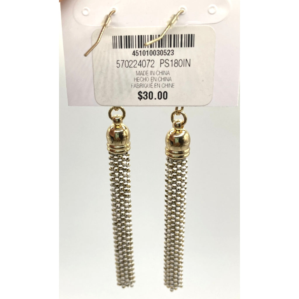 WHITE HOUSE/BLACK MARKET Gold Tone w/ White Tassel Chain Dangle Earrings~3in