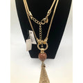 CHICO'S Stunning Gold Tone Antique-Inspired Oriental Tassel Statement Necklace