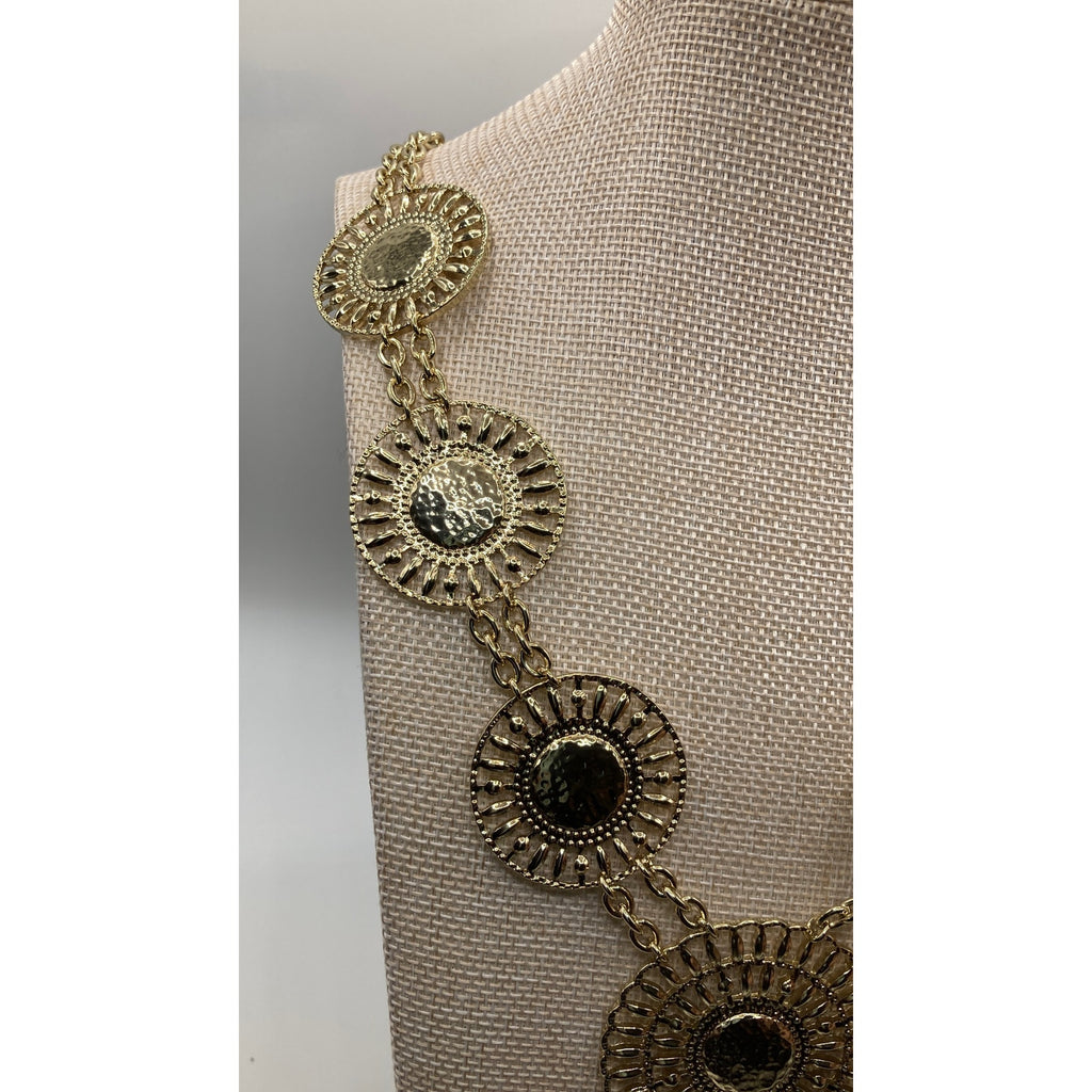 EXPRESS Metallic Gold Tone Tribal Boho Circle Station Statement Necklace 21" NEW