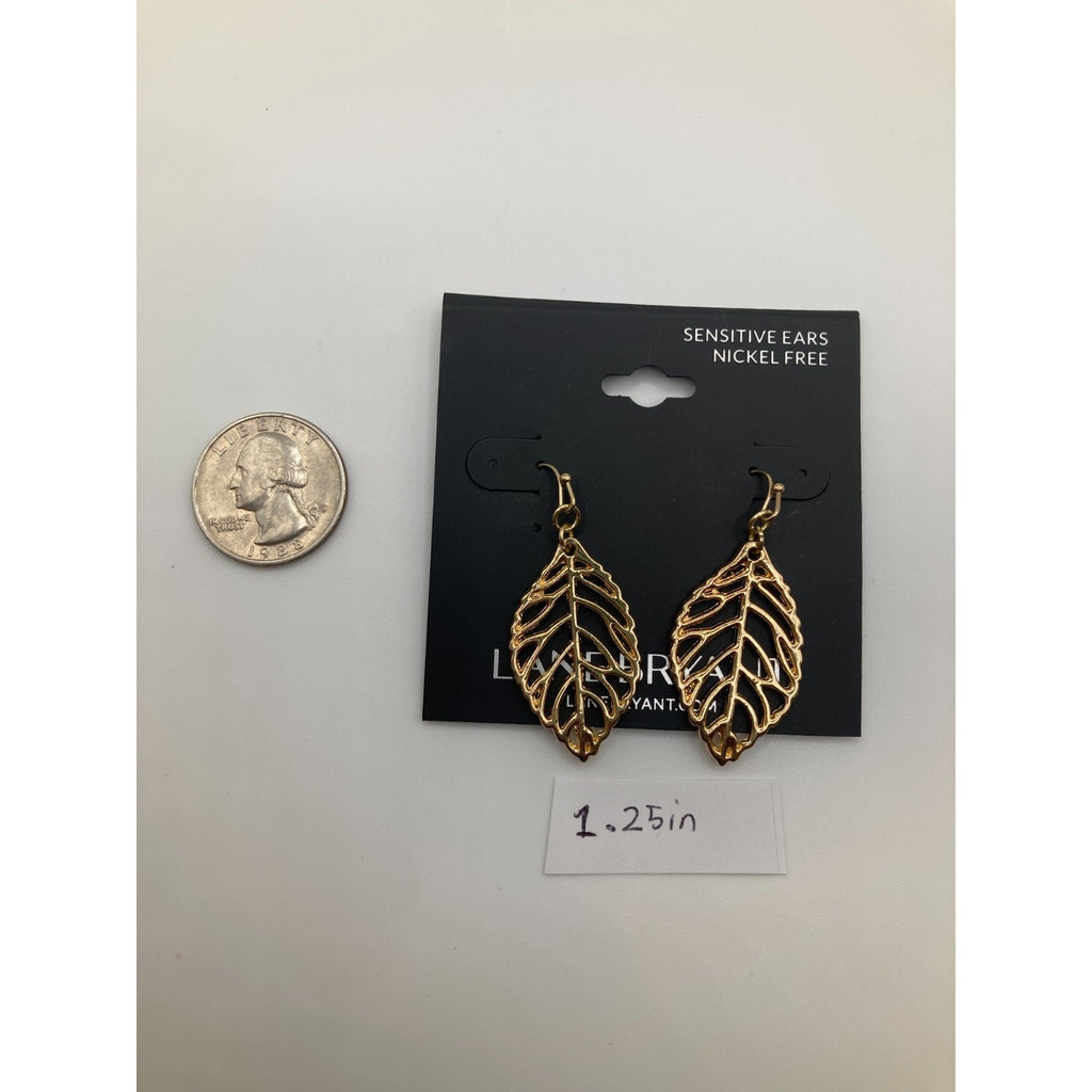 LANE BRYANT Gold Tone Leaf Outline Drop Dangle Hook Earrings Tropical 1.25"