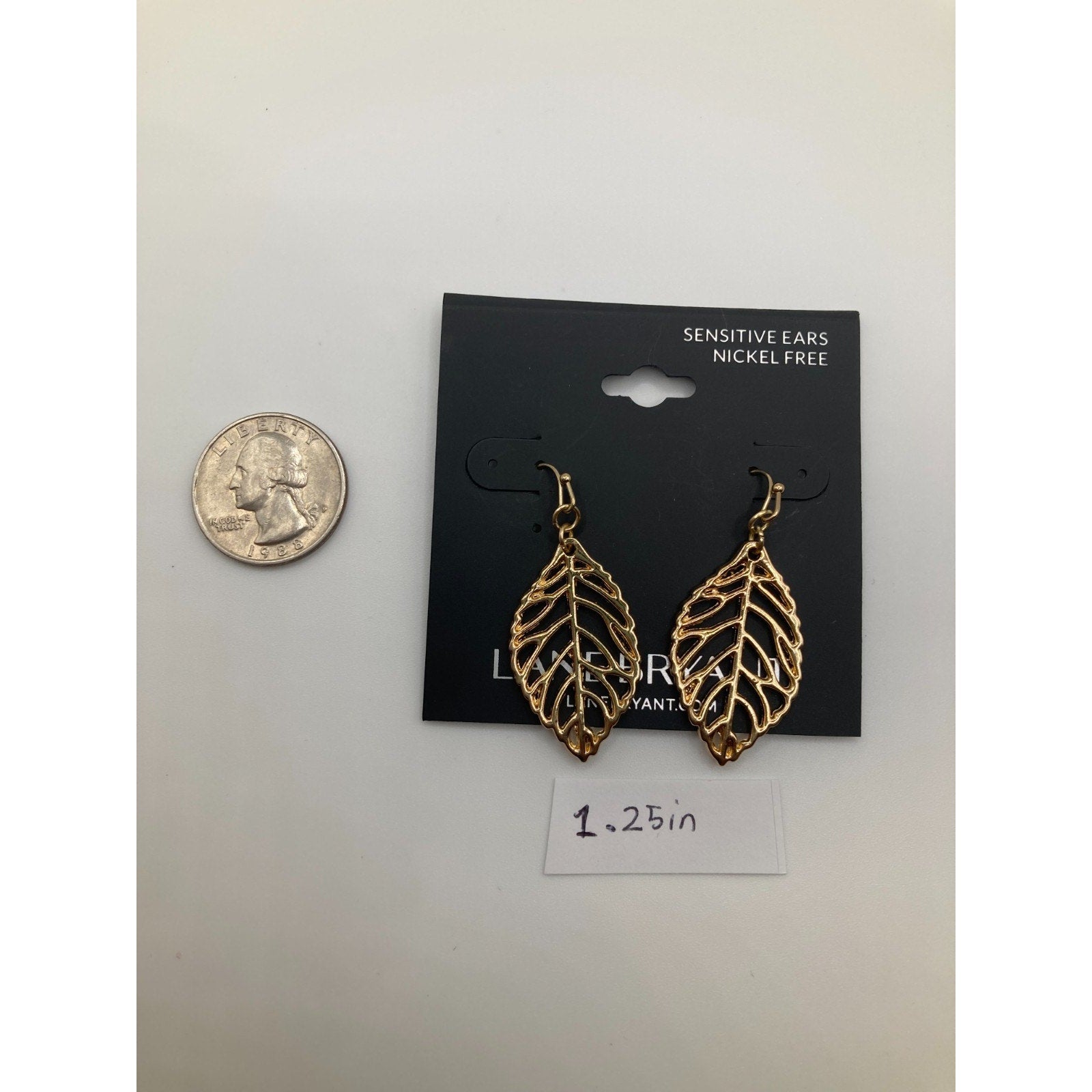 LANE BRYANT Gold Tone Leaf Outline Drop Dangle Hook Earrings Tropical 1.25"