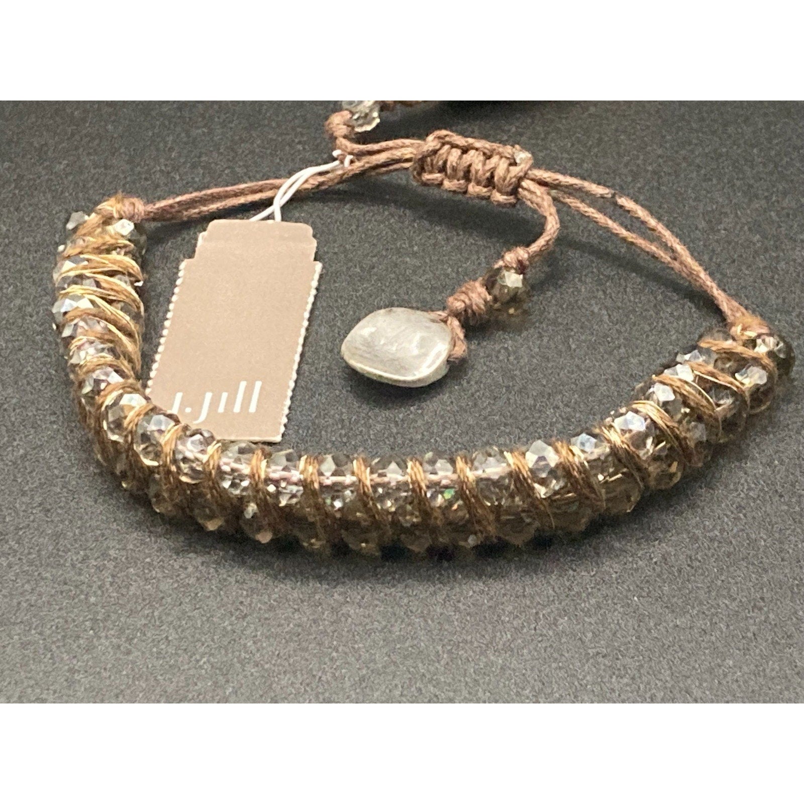 J JILL Crystal Beads Wrapped stranded Brown Cord Bracelet W Tassel | $39 Retail