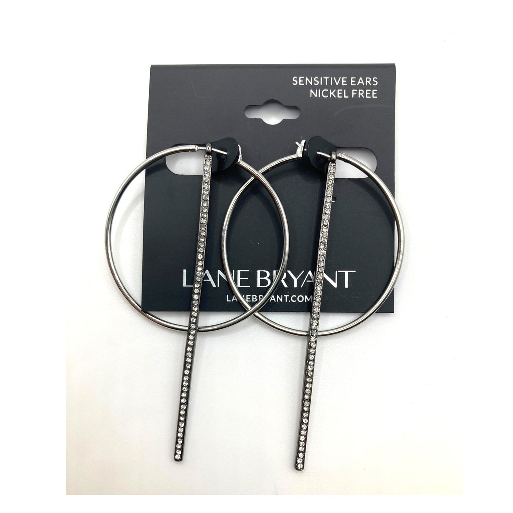 LANE BRYANT Silver Tone Hoop Dangle Earrings w/ Rhinestone Accent
