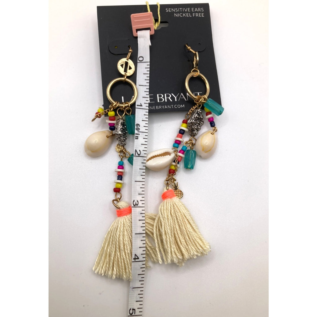 LANE BRYANT Beachy Boho Multicolor Duster Tassel Beaded Earrings 4" NWT