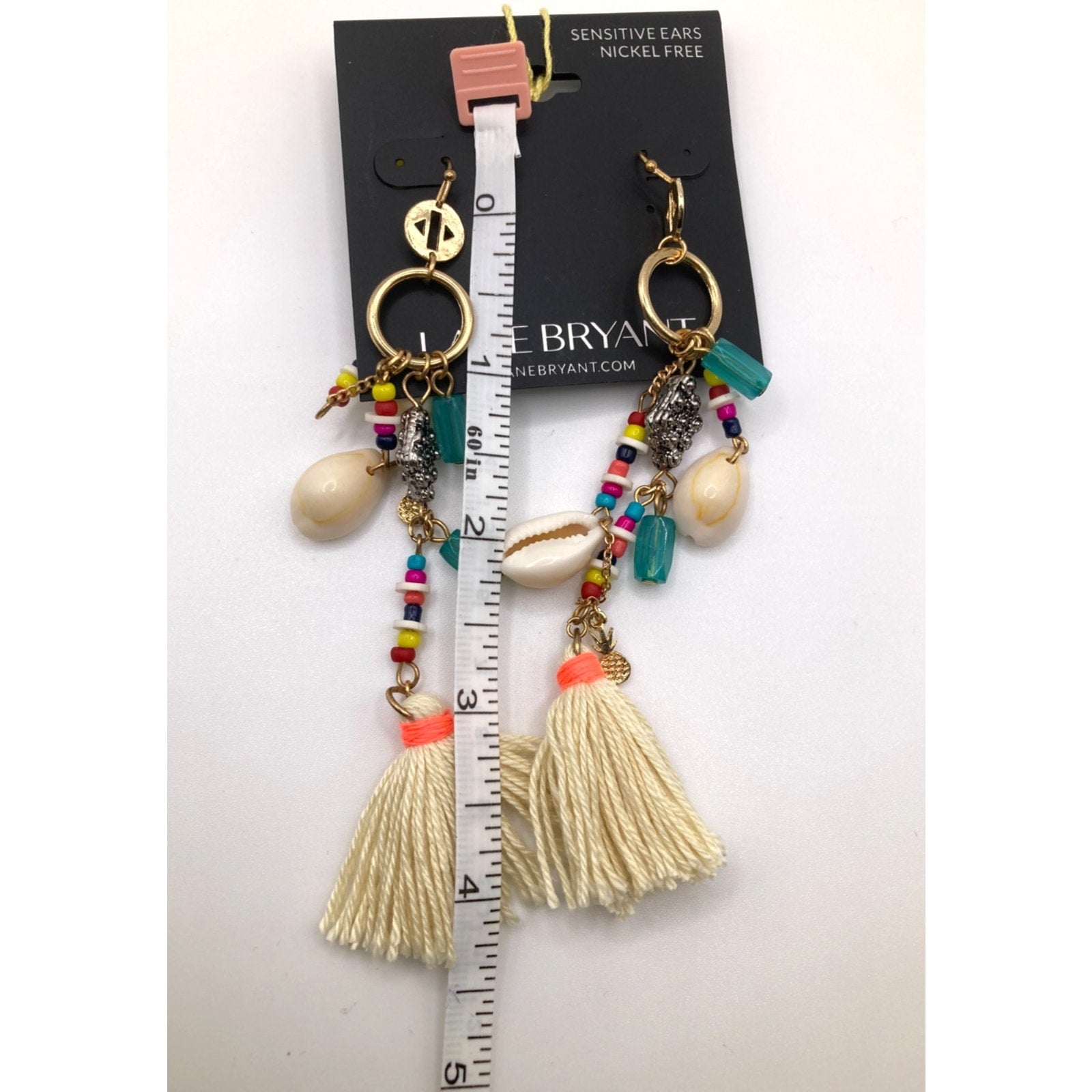 LANE BRYANT Beachy Boho Multicolor Duster Tassel Beaded Earrings 4" NWT
