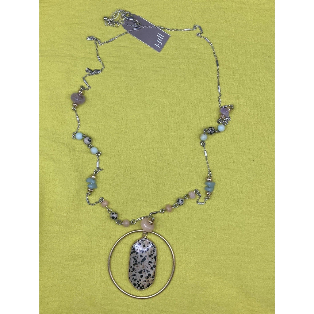 J. Jill Gold Tone Dalmatian Stone Pendant Long Silver Necklace $49.00 Retail