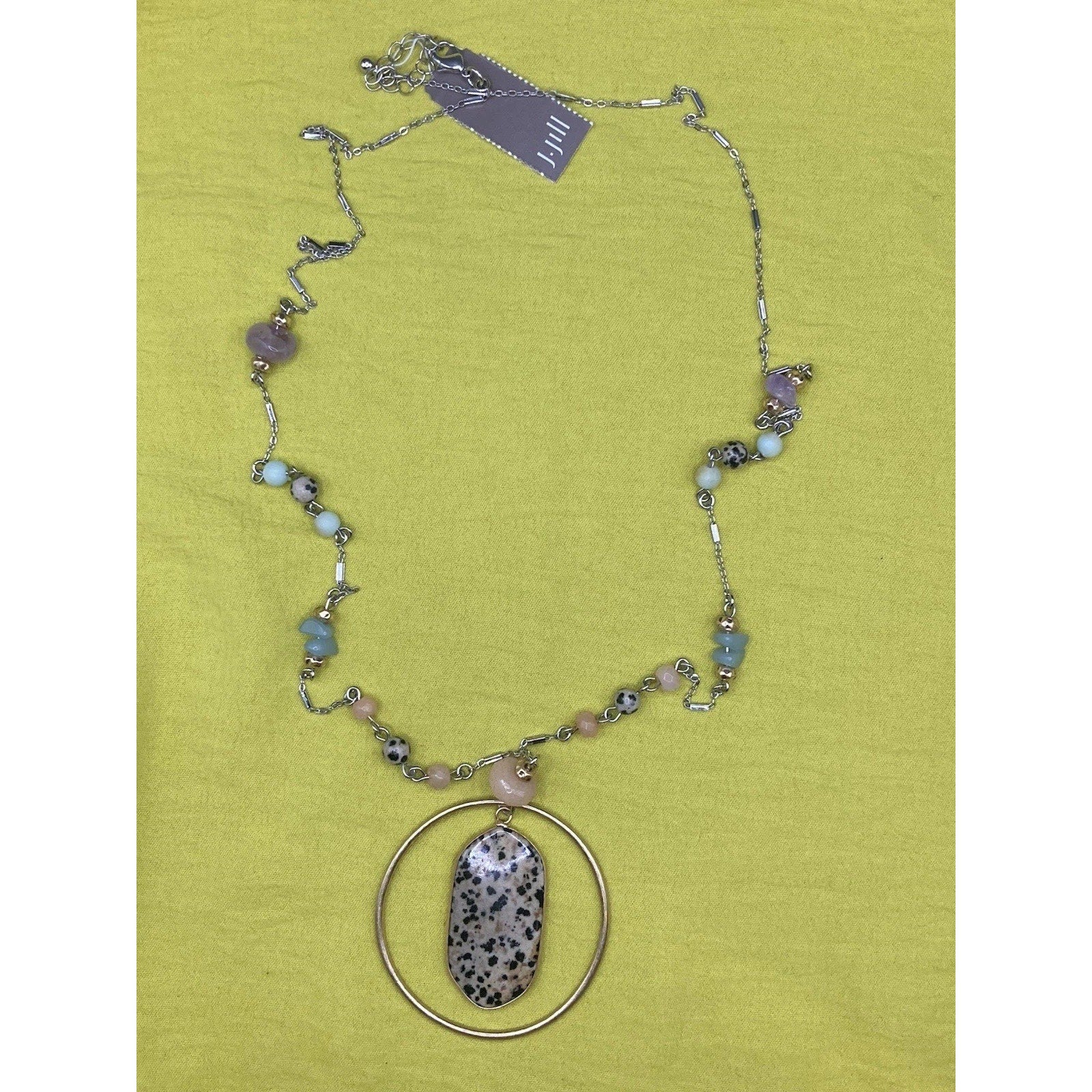 J. Jill Gold Tone Dalmatian Stone Pendant Long Silver Necklace $49.00 Retail