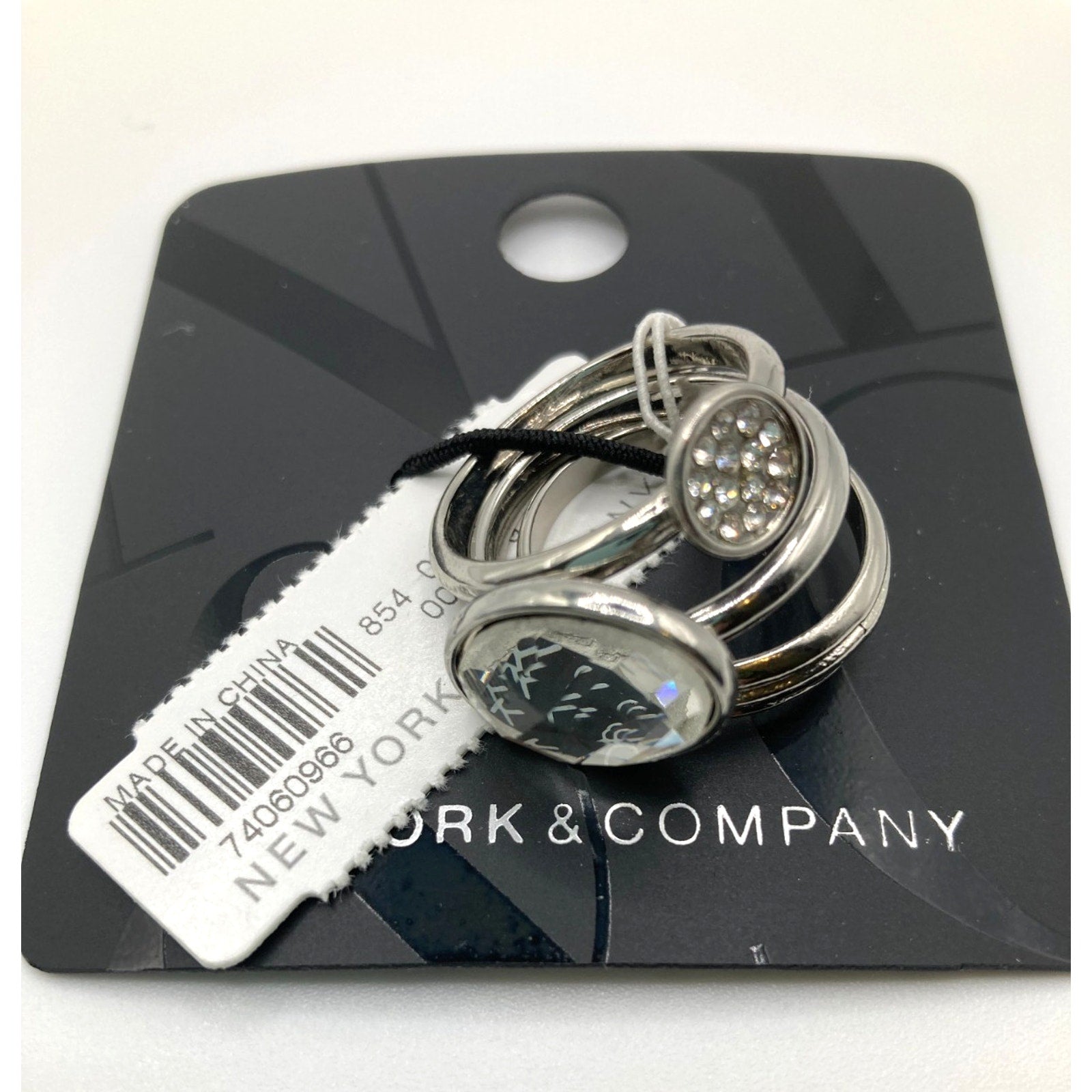 New York & Company Size 8 Women's 3-Stack Ring Set Silver Tone Clear Crystal