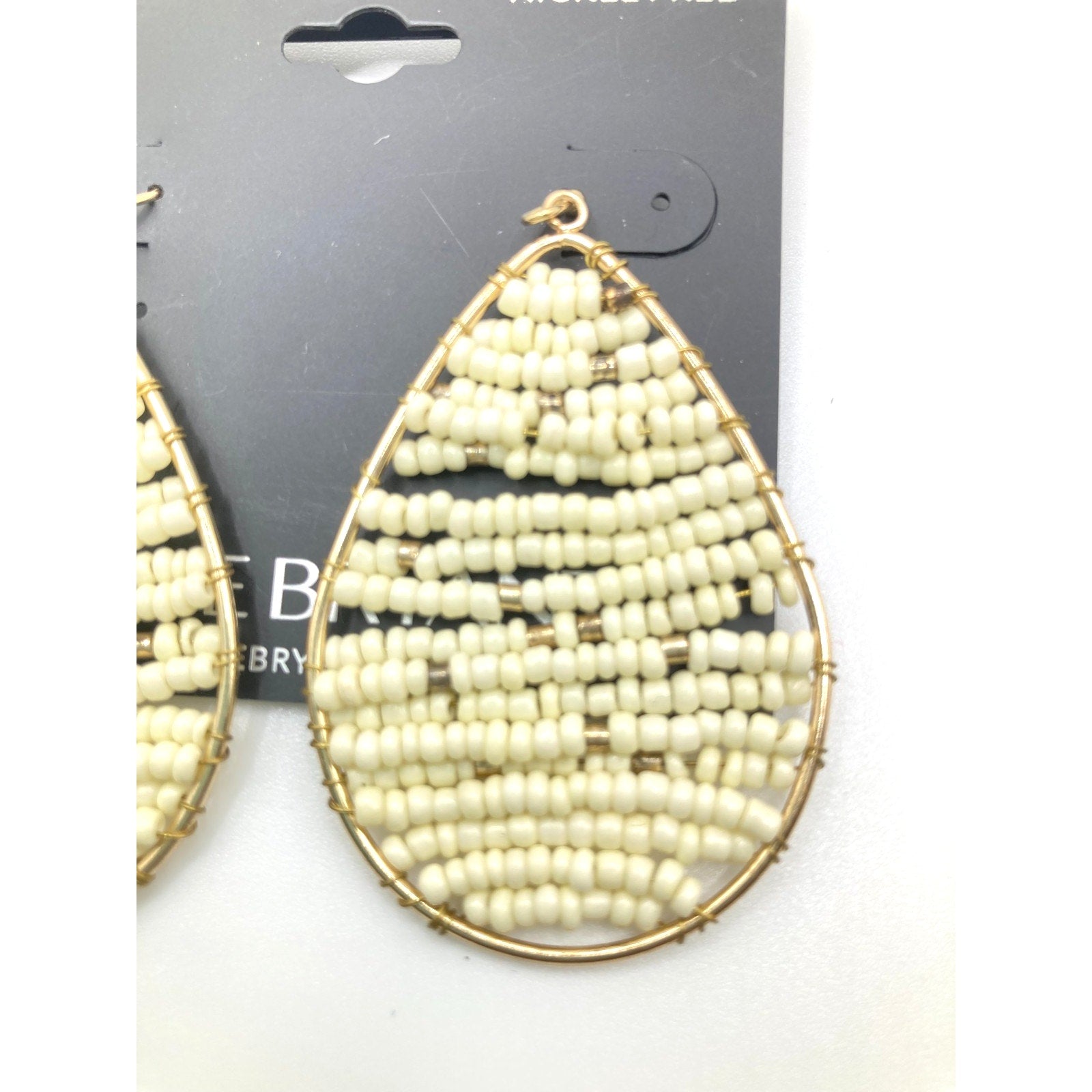 LANE BRYANT Fan Teardrop Cream Beaded & Wire Dangle Earrings 2"