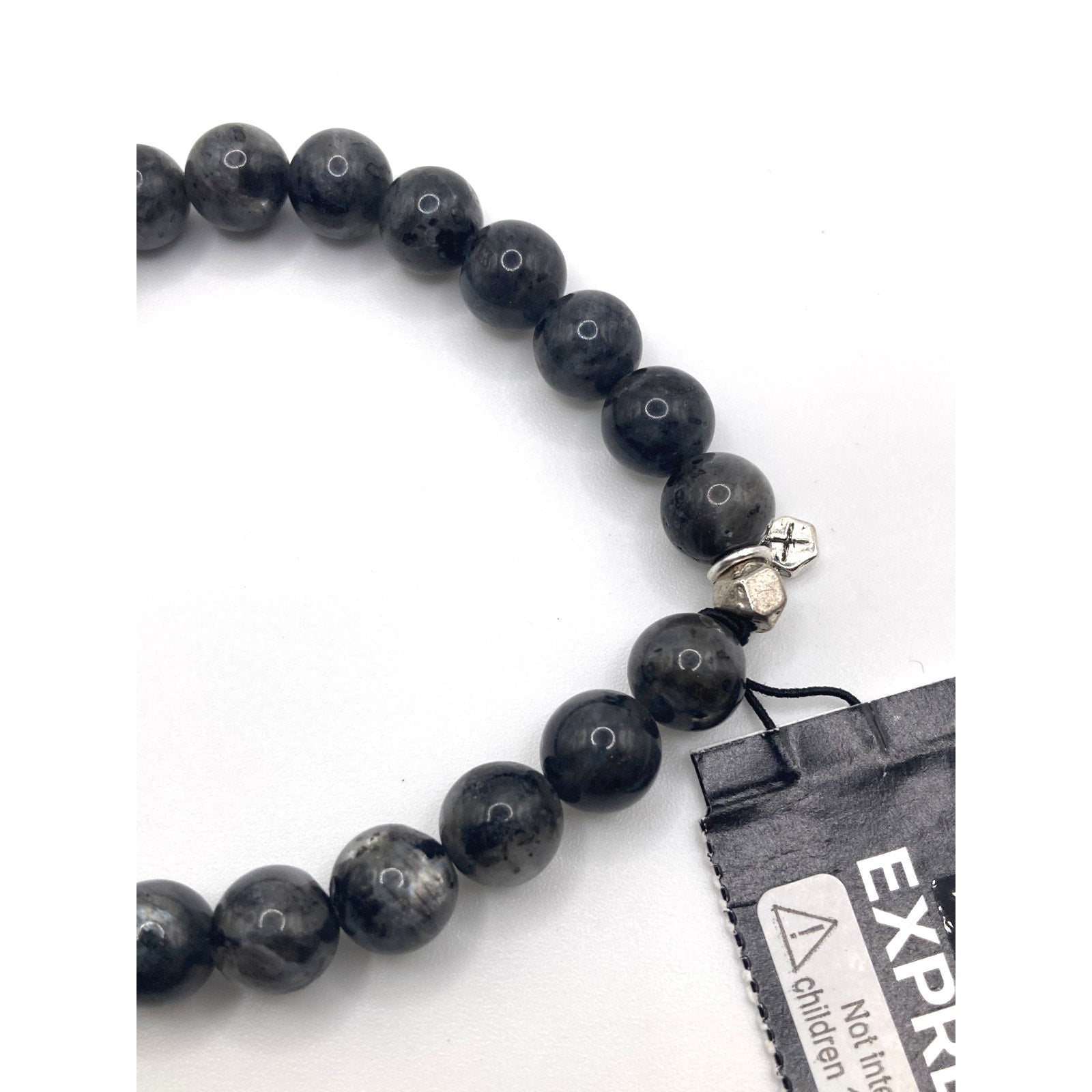EXPRESS Men Women Genuine Stone Marbled Black Stretch Wristband Bracelet NEW