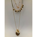 SET! LANE BRYANT Three Strand Olive & Gold Tone Pendant NECKLACE & Hoop EARRINGS