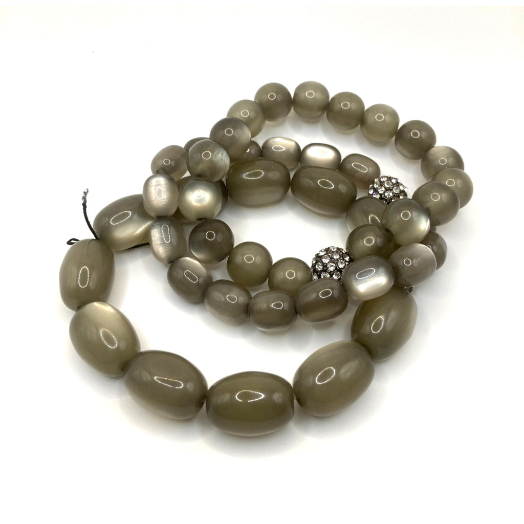 Talbots Gray Green Moon Glow Rhinestone Pave Bead Stretch Bracelet Set of 3