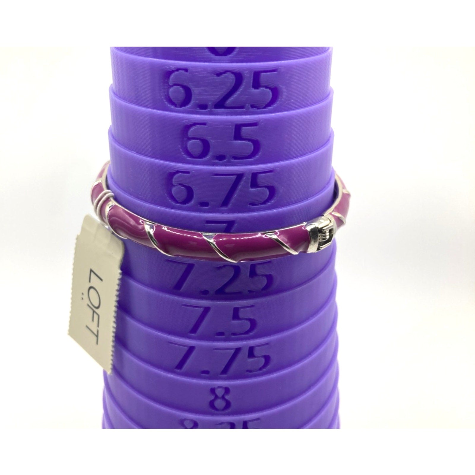 LOFT Thin Slim Silver Tone Purple Enamel Striped Hinged Bracelet Size 7