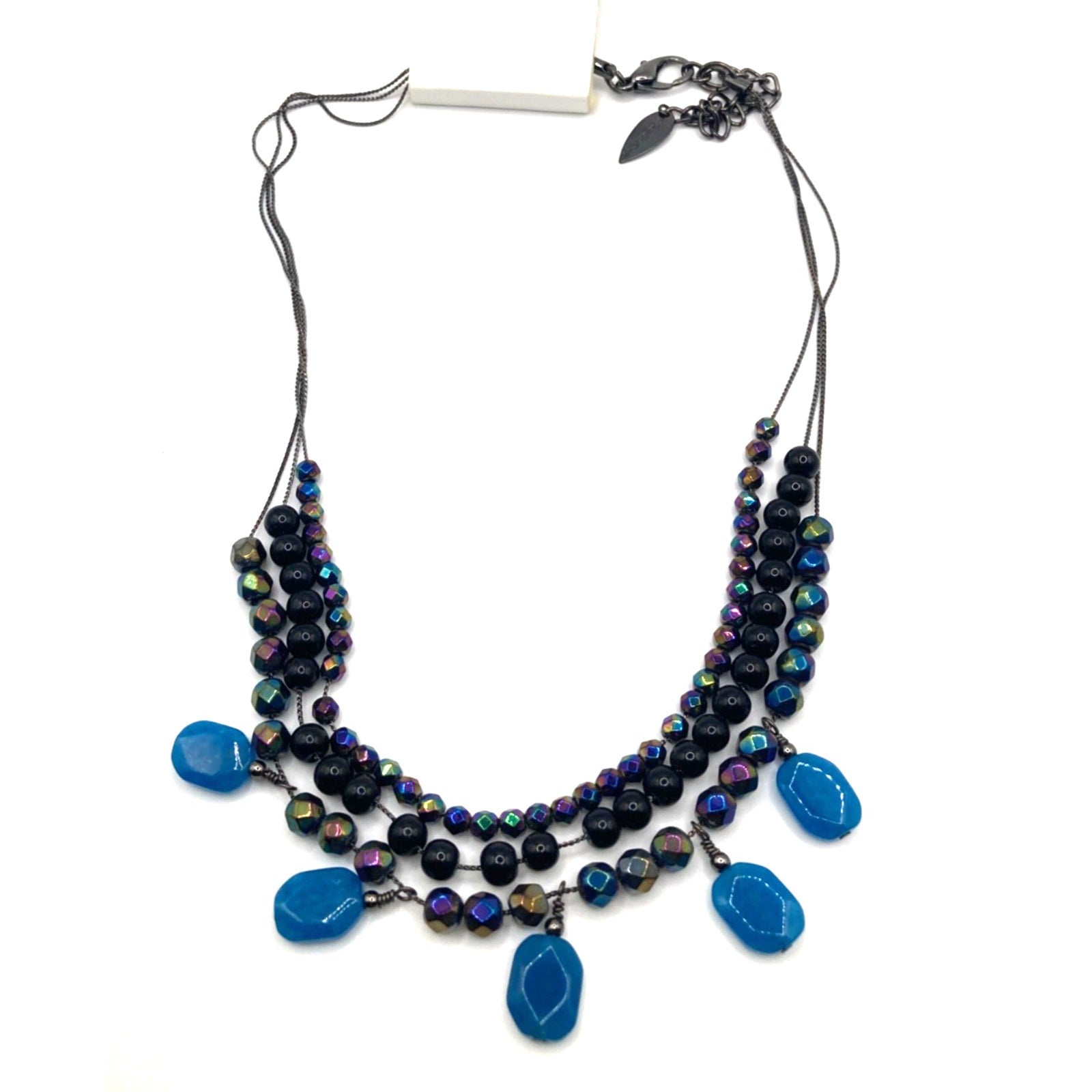 Coldwater Creek Blue Black Iridescent Aurora Borealis Layered Stone Necklace 18"