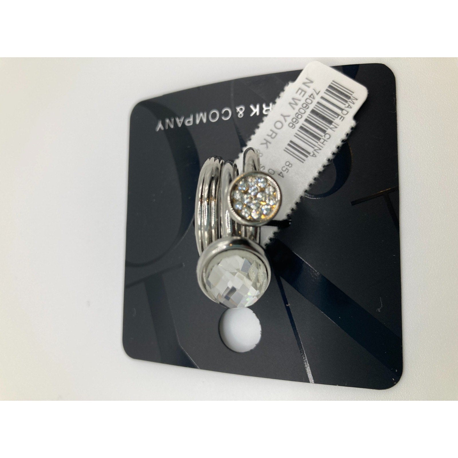 New York & Company Size 6 Women's 3-Stack Ring Set Silver Tone Clear Crystal