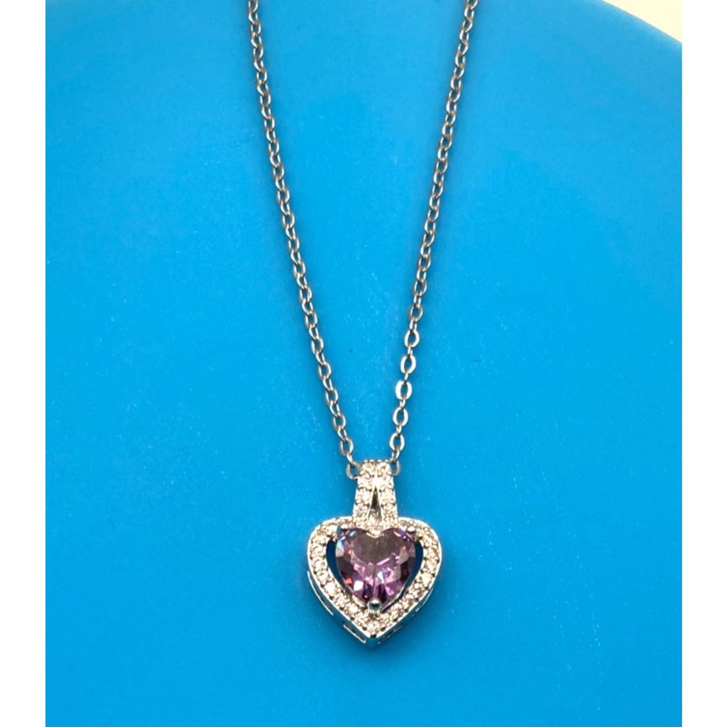 Purple Heart Crystal Silver Overlay 18" Necklace Made with SWAROVSKI Elements