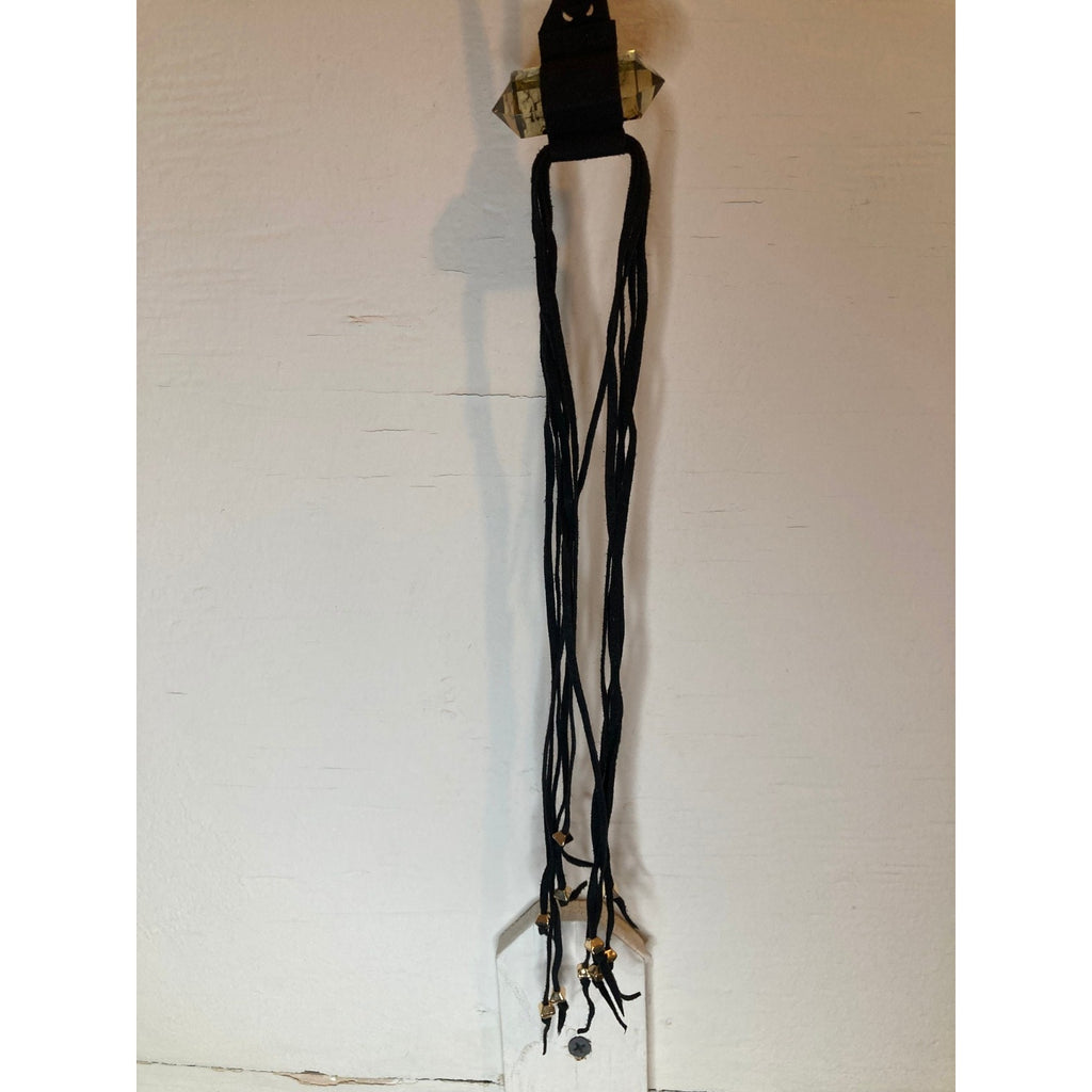 TORRID Black Rope Fringe Sueded Necklace w/ Crystal and Gold Tone Accents