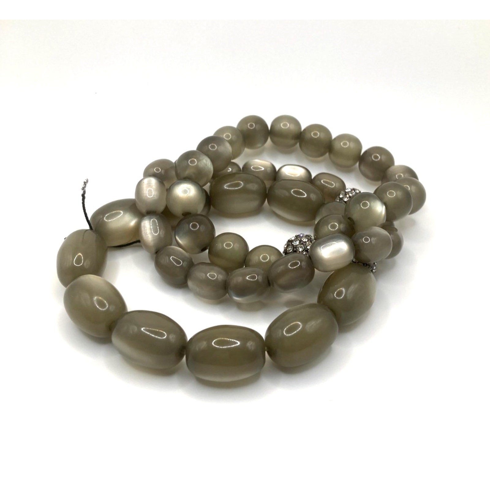 Talbots Gray Green Moon Glow Rhinestone Pave Bead Stretch Bracelet Set of 3