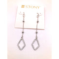 STONY Silver Tone Minimalist Rhinestone Diamond Shaped Drop Dangle Earrings 3"